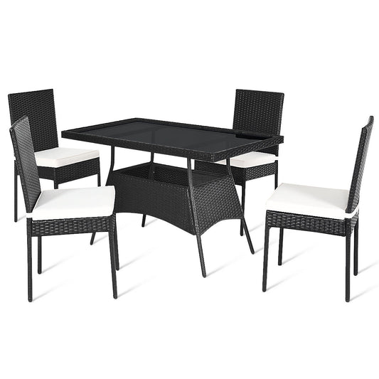 5 Pieces Outdoor Patio Rattan Dining Set with Glass Top with Cushions - Tampa Home & Garden Store