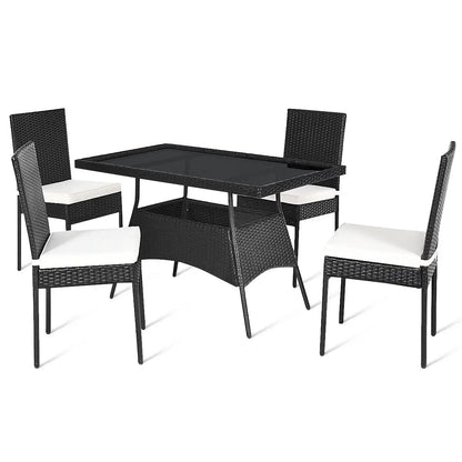 Rattan Patio Dining Set with Glass Top Cushions