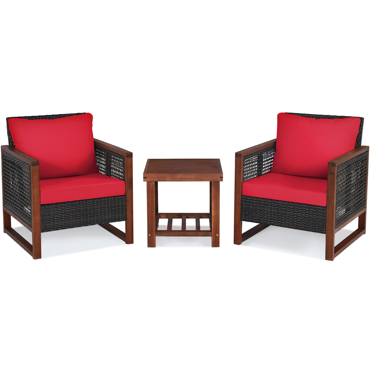 3 Pieces Acacia Wood Patio Furniture Set with Coffee Table-Turquoise