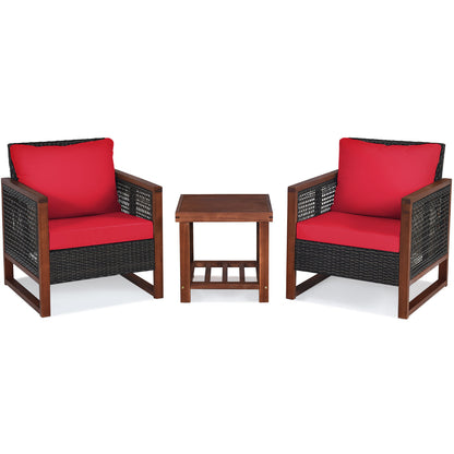 3 Pieces Acacia Wood Patio Furniture Set with Coffee Table-Turquoise