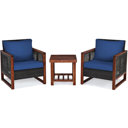 3 Pieces Acacia Wood Patio Furniture Set with Coffee Table-Turquoise