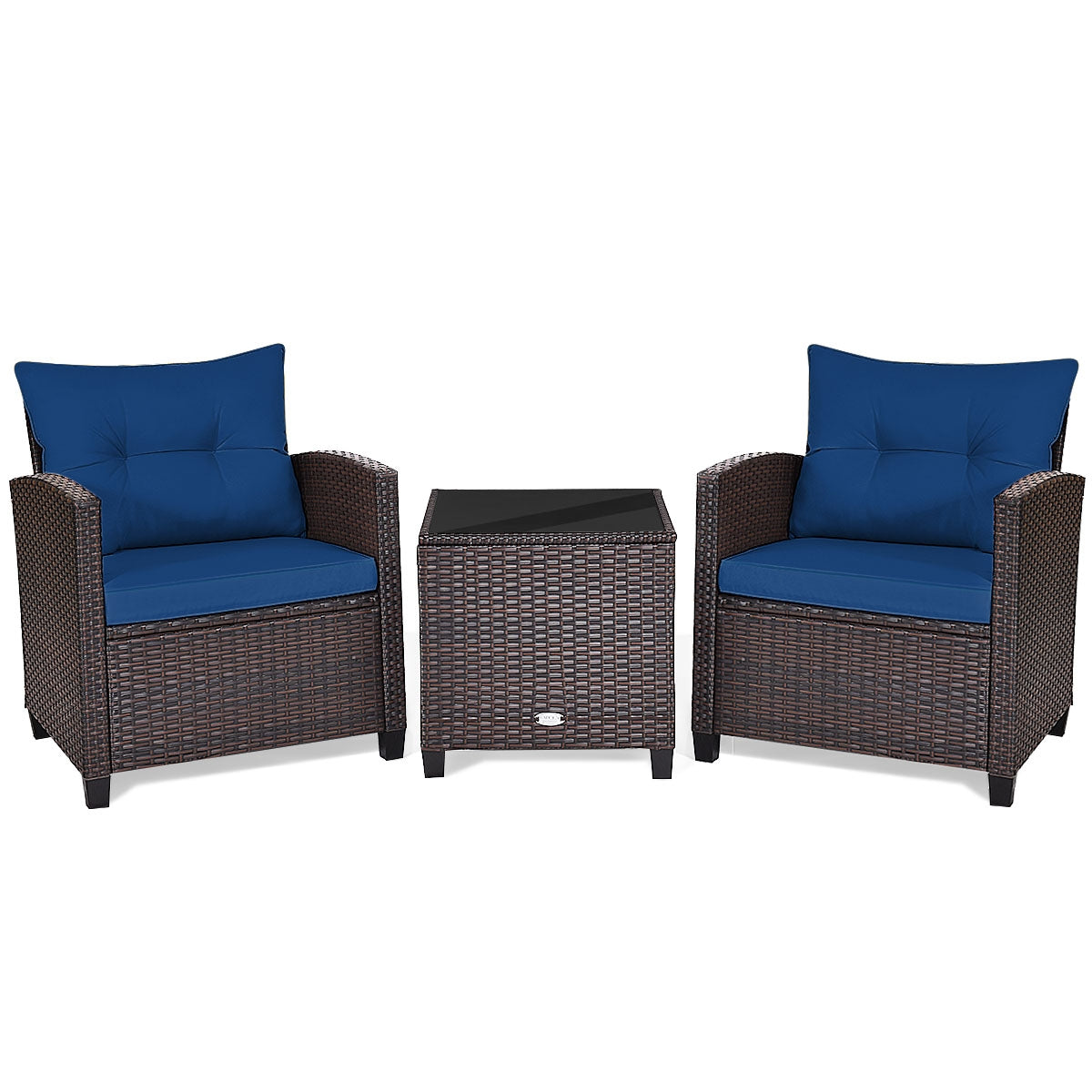 3 Pcs Patio Rattan Furniture Set Cushioned Conversation Set Coffee Table -Black