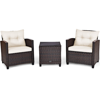 3 Pcs Patio Rattan Furniture Set Cushioned Conversation Set Coffee Table -Black