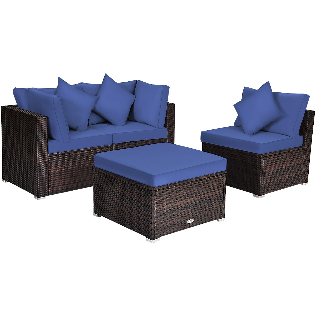Juego de muebles de mimbre de ratán para patio y jardín de 4 piezas con cojines - Negro