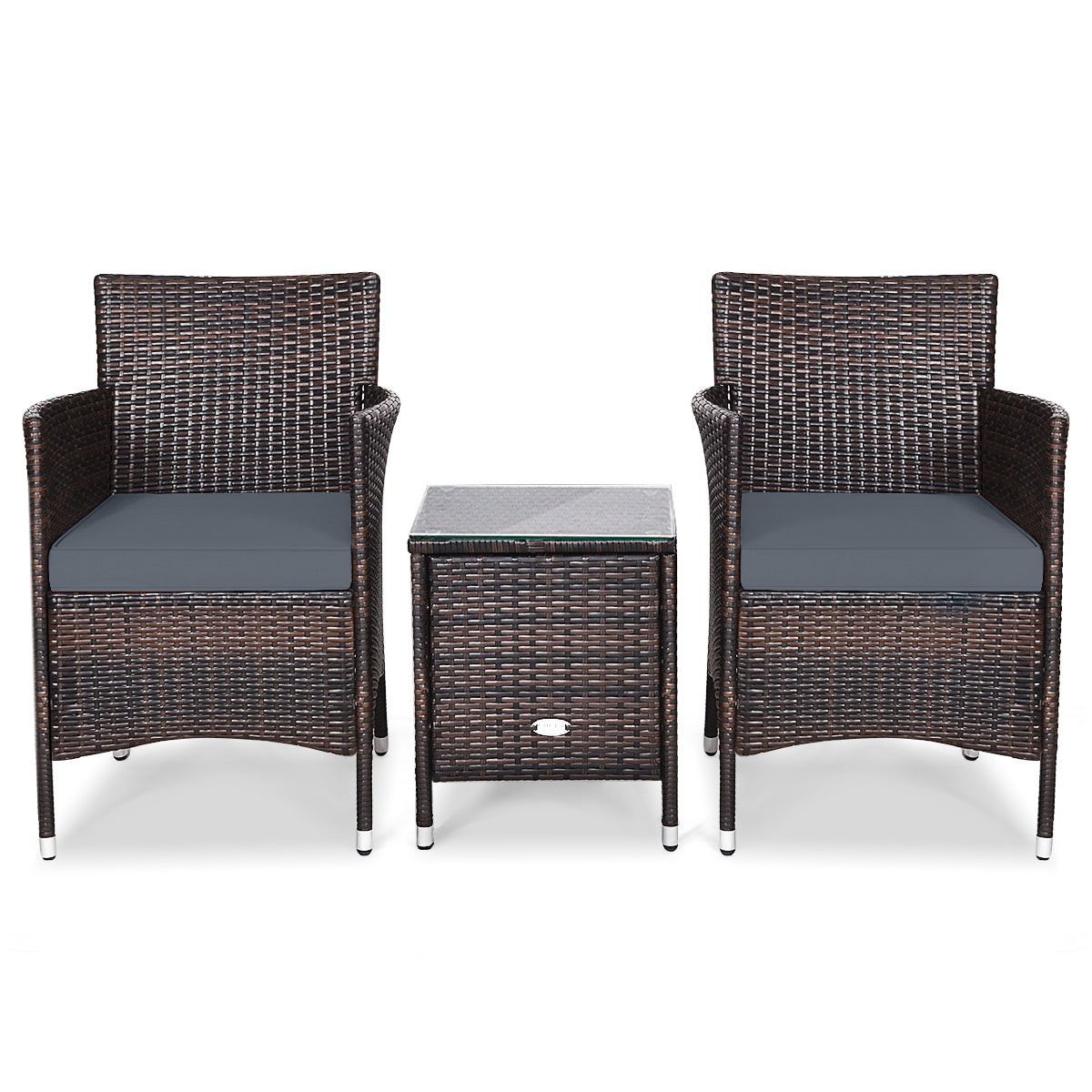 3 Pcs Outdoor Rattan Wicker Furniture Set-Gray