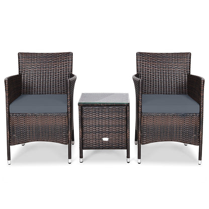 3 Pcs Outdoor Rattan Wicker Furniture Set-Gray