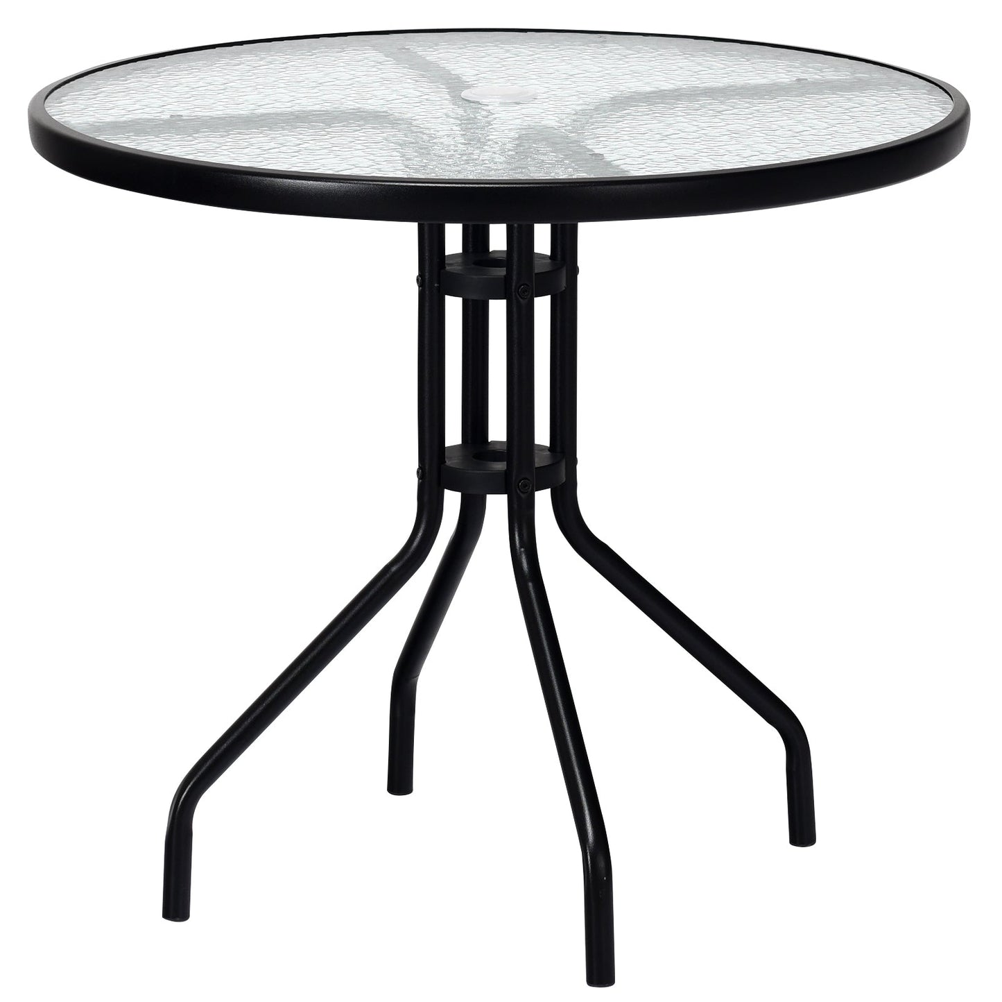 Mesa Redonda para Patio Exterior de 32 Pulgadas con Tapa de Vidrio Templado y Agujero para Sombrilla