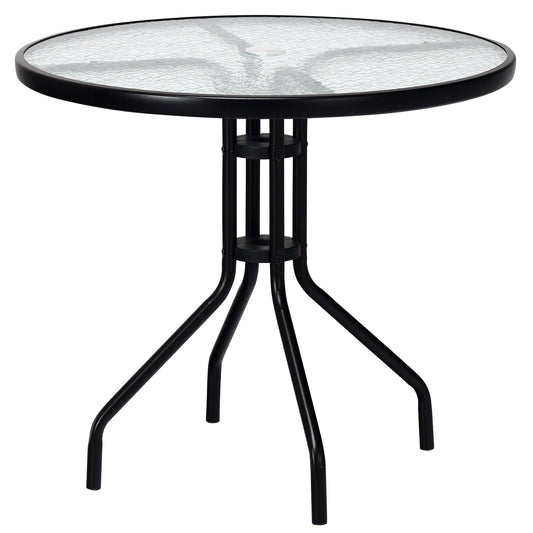 32 Inch Outdoor Patio Round Tempered Glass Top Table with Umbrella Hole - Tampa Home & Garden Store