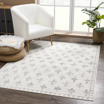 Tigris Swiss Cross Ivory and Gray Area Rug