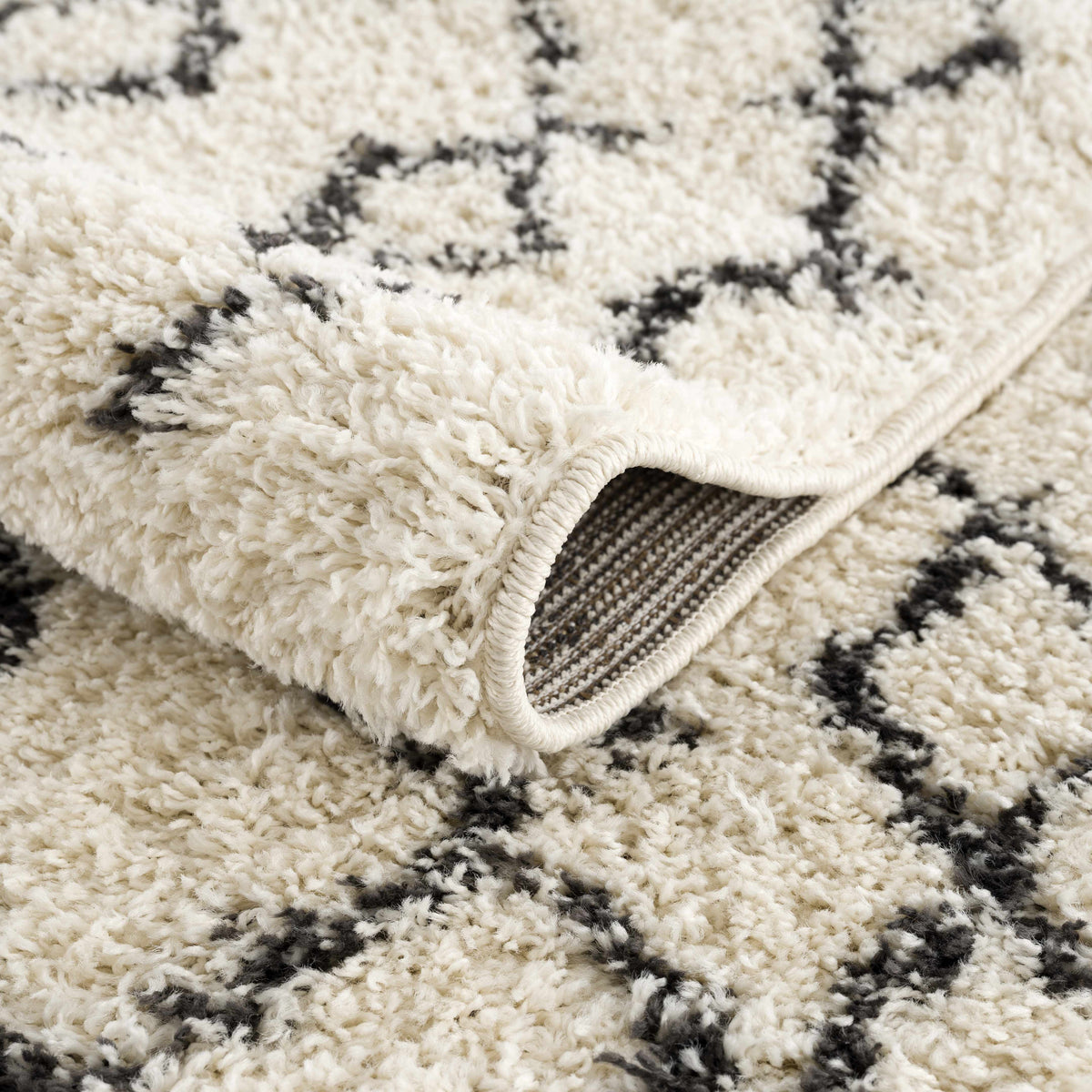 Boutique Rugs Pahala Moroccan Shag Rug cream ivory with black geometric pattern on Tampa Home & Garden Store
