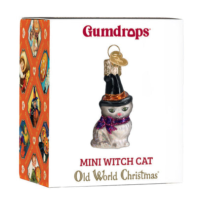 Gumdrop Mini Witch Cat Glass Ornament