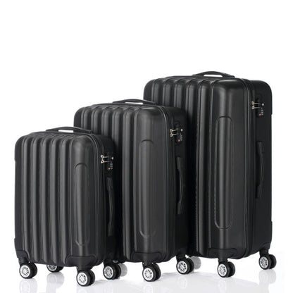 3-piece black Mercantile Mountain hard-shell luggage set with ribbed panels and 4-spinner wheels on Tampa Home & Garden Store