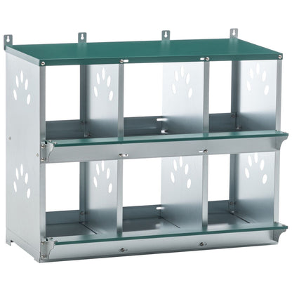 6-Room Metal Chicken Nesting Box in galvanized steel with green top and partitioned compartments on Tampa Home & Garden Store