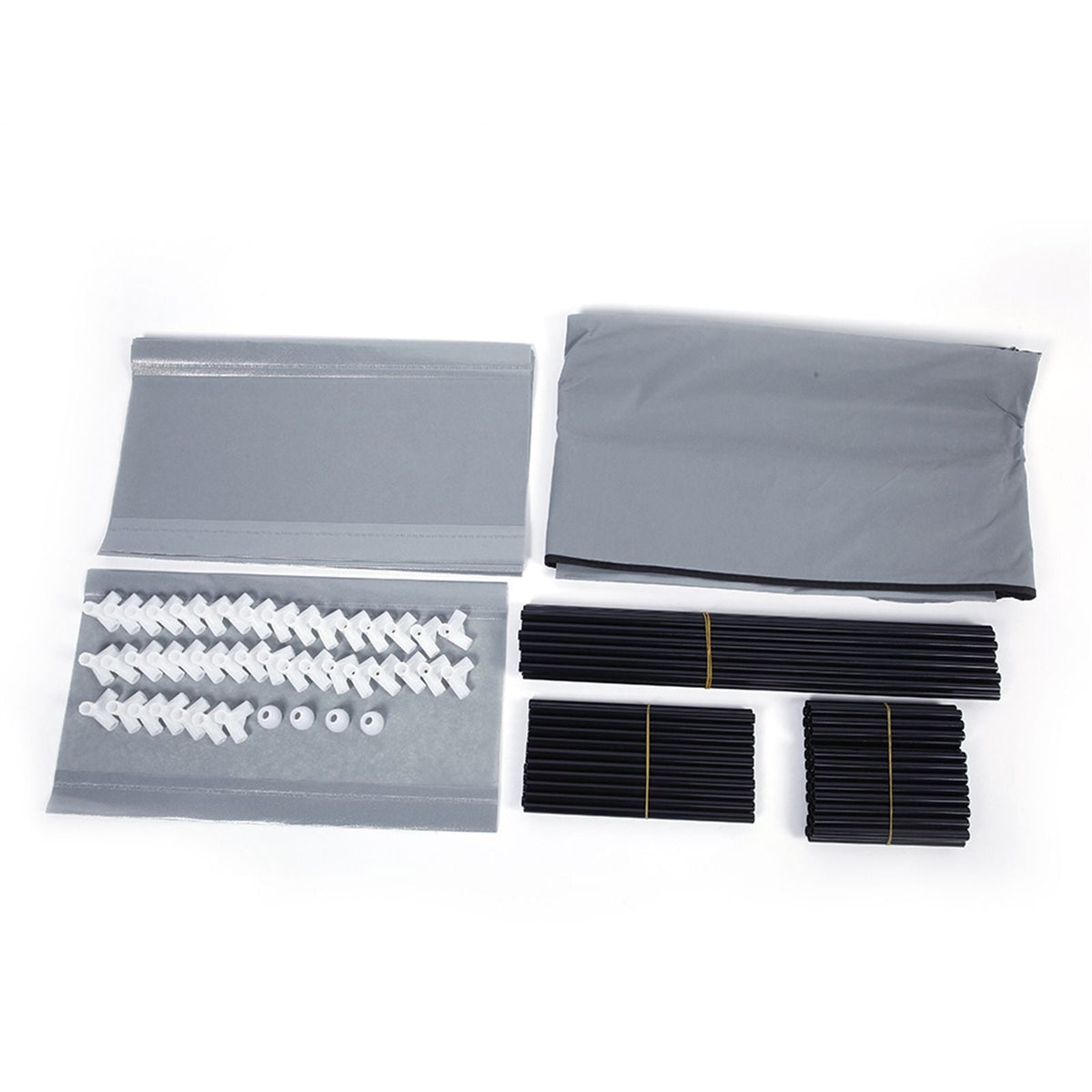 Mercantile Mountain shoe rack parts: gray non-woven panels, black rods, white connectors on Tampa Home & Garden Store