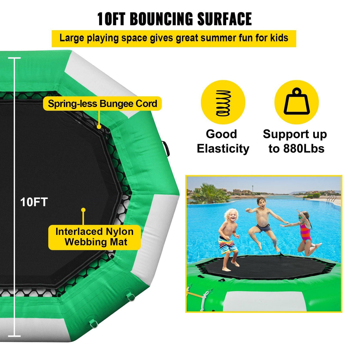 10FT Inflatable Water Trampoline with Ladder – Mercantile Mountain green/black on Tampa Home & Garden Store