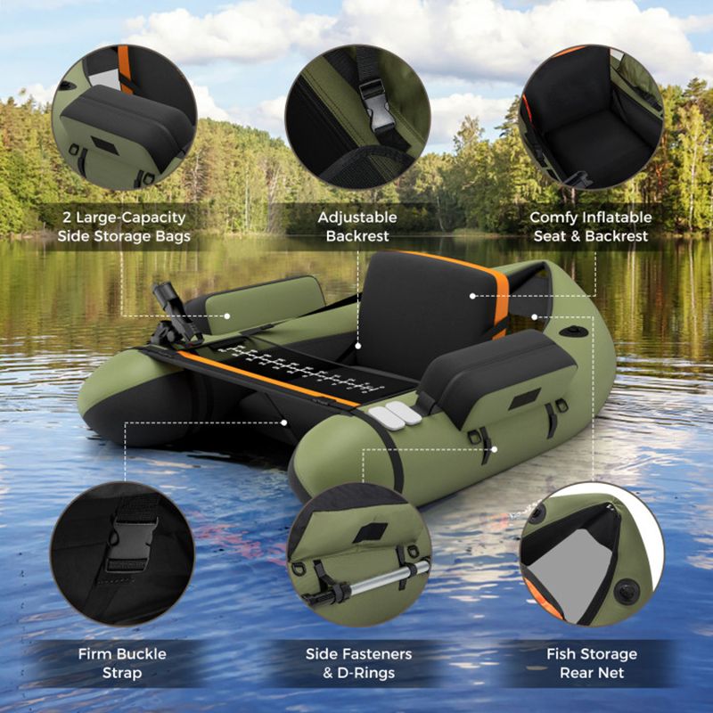 Inflatable fishing float tube by Mercantile Mountain, olive green with adjustable backrest on Tampa Home & Garden Store