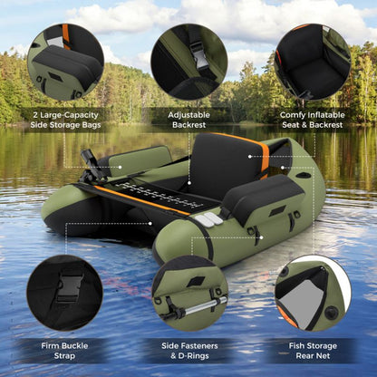 Inflatable fishing float tube by Mercantile Mountain, olive green with adjustable backrest on Tampa Home & Garden Store
