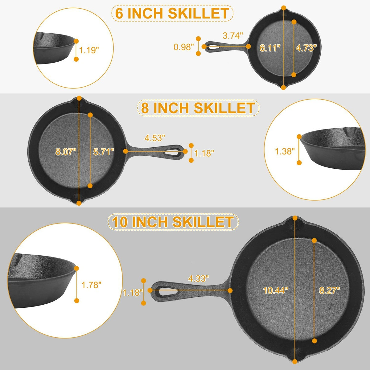 3pc Mercantile Mountain cast iron skillet set 6/8/10in black non-stick oven safe on Tampa Home & Garden Store