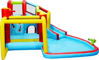 7-in-1 Inflatable Water Slide Bounce House with Pool by Mercantile Mountain, bright red, yellow and blue on Tampa Home & Garden Store