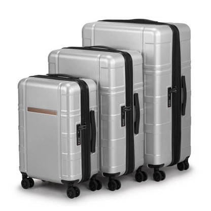 Mercantile Mountain 3-piece expandable silver PC+ABS suitcase set with TSA locks on Tampa Home & Garden Store