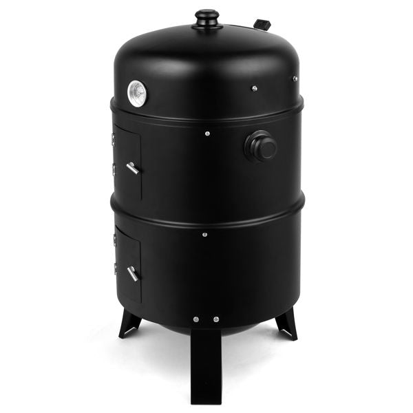 Outdoor Charcoal Smoker Grill barrel BBQ cooker black steel with thermometer and doors on Tampa Home & Garden Store
