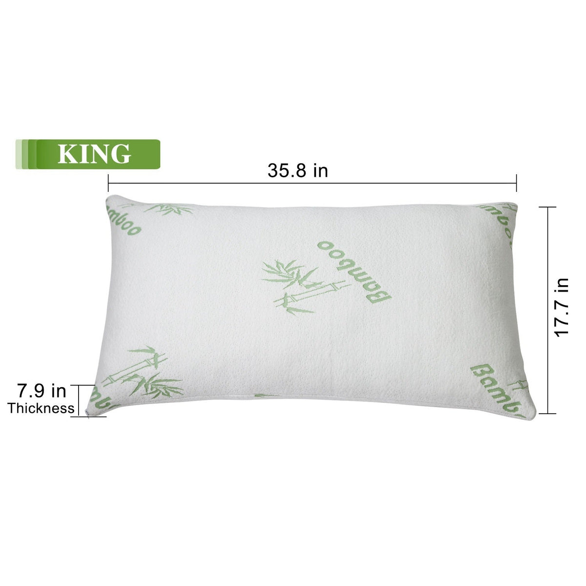 Bamboo Memory Foam Pillow King size white cover with green bamboo on Tampa Home & Garden Store