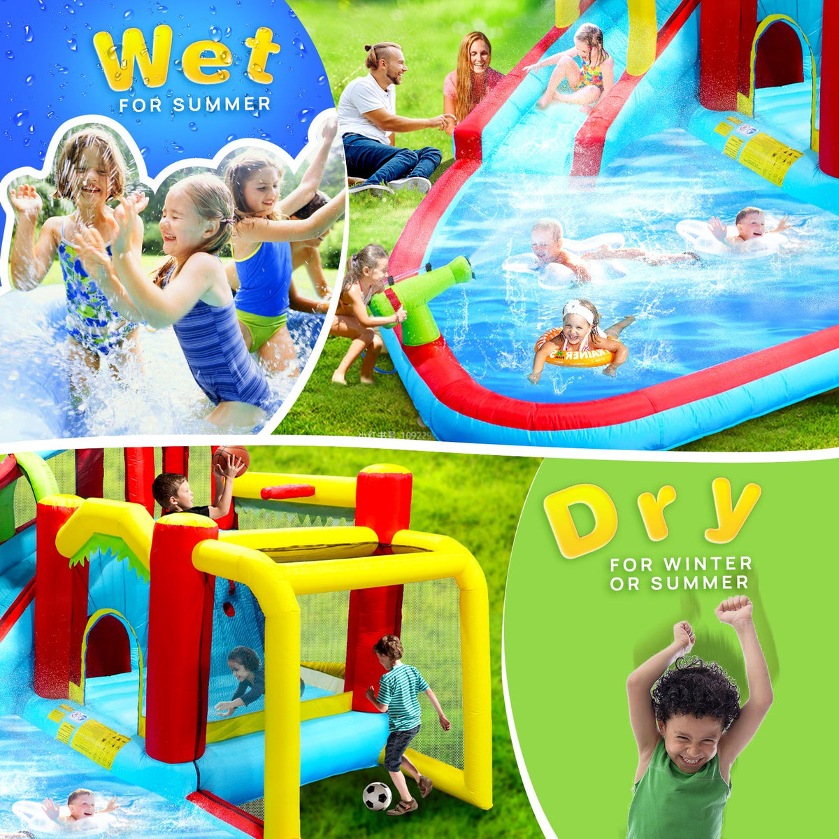 7-in-1 Inflatable Water Slide Bounce House with Pool, colorful kids water park on Tampa Home & Garden Store