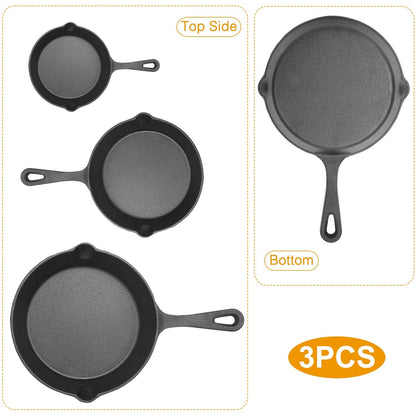 3Pcs Pre-Seasoned Cast Iron Skillet Set 6/8/10in Mercantile Mountain non-stick oven-safe on Tampa Home & Garden Store