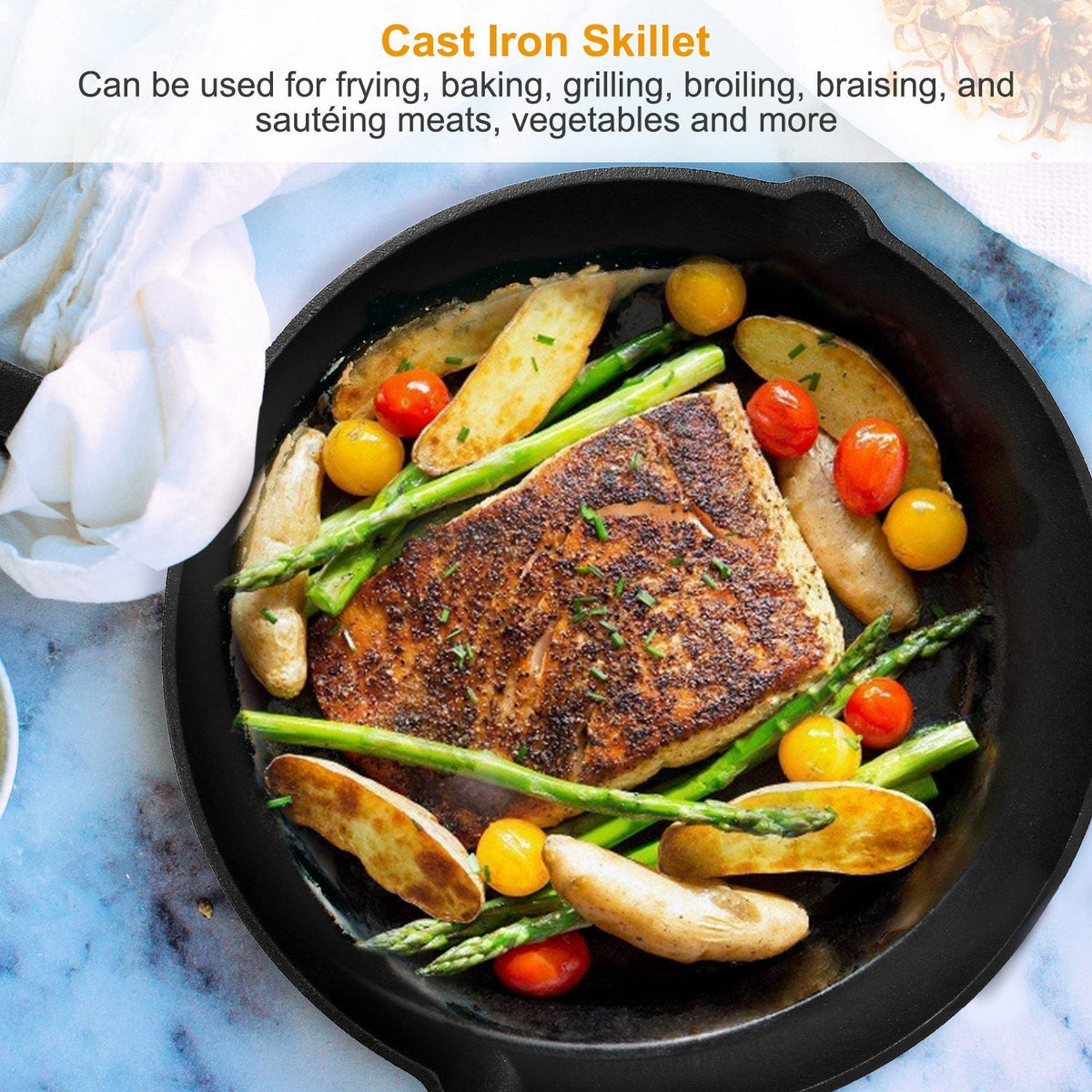 3pc cast iron skillet set 6/8/10in Mercantile Mountain oven-safe cookware on Tampa Home & Garden Store
