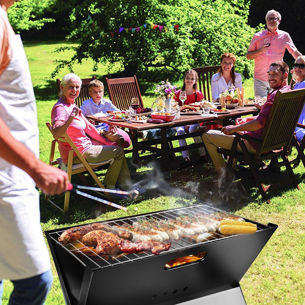 Foldable Charcoal BBQ Grill Mercantile Mountain black triangle design for camping family on Tampa Home & Garden Store