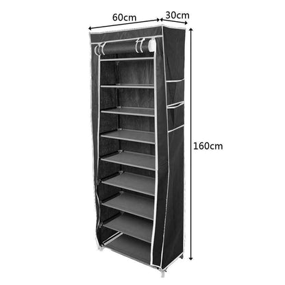 Shoe rack Mercantile Mountain, black non-woven fabric, 10-layer with wheels on Tampa Home & Garden Store