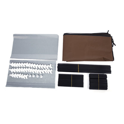 Mercantile Mountain shoe rack kit with gray non-woven panels, black rods and brown bag on Tampa Home & Garden Store