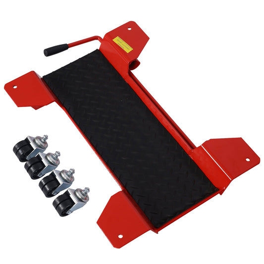 Motorcycle center stand dolly red steel frame black diamond-plate 500lb Mercantile Mountain on Tampa Home & Garden Store