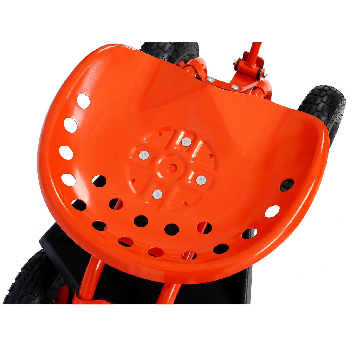 Rolling garden scooter cart orange with perforated guard and rugged tires on Tampa Home & Garden Store