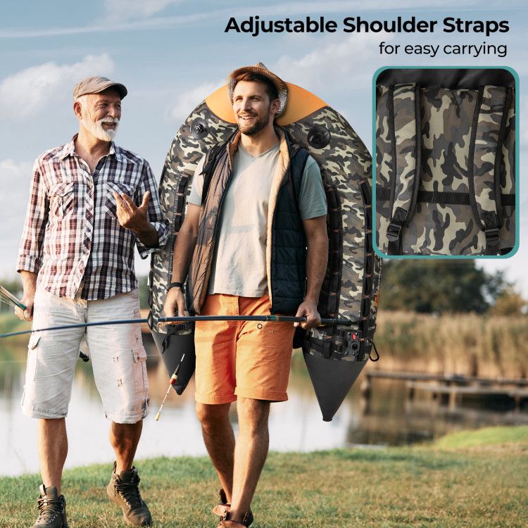 Mercantile Mountain inflatable fishing kayak with 3 detachable camo storage boxes on Tampa Home & Garden Store
