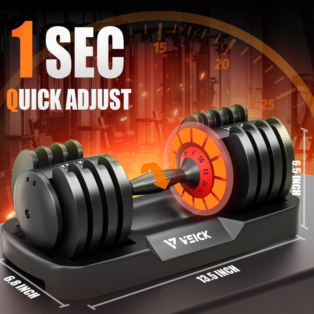 25LB adjustable dumbbell with 5-in-1 weights, anti-slip handle and orange dial on Tampa Home & Garden Store