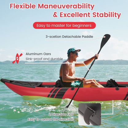 Inflatable 2-person kayak by Mercantile Mountain in red with aluminium oars and repair kit on Tampa Home & Garden Store