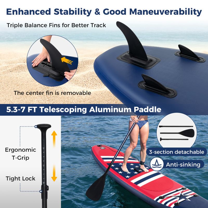 Inflatable Paddle Board by Mercantile Mountain with removable center fin and backpack on Tampa Home & Garden Store