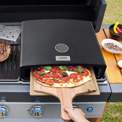 Portable outdoor pizza oven by Mercantile Mountain, matte black with round gauge on lid on Tampa Home & Garden Store