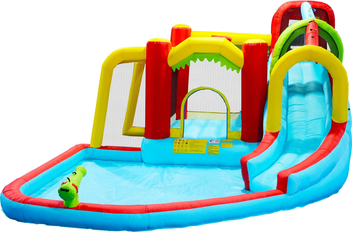 7-in-1 Inflatable Water Slide with Pool by Mercantile Mountain, blue with red and yellow accents on Tampa Home & Garden Store
