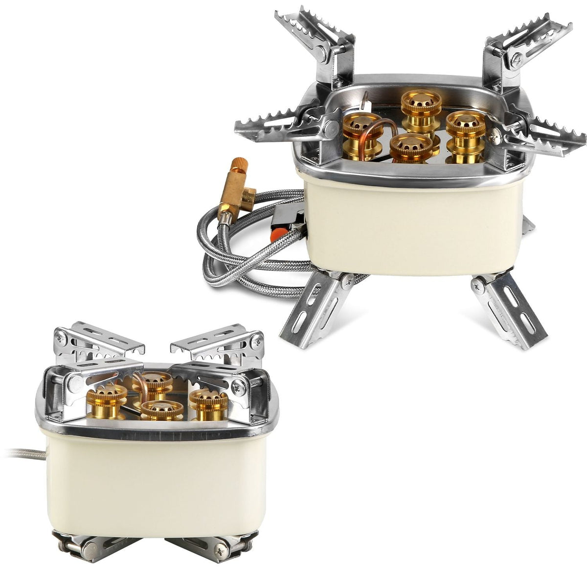 Mercantile Mountain 13000W portable five-head camping stove with foldout legs and two units on Tampa Home & Garden Store