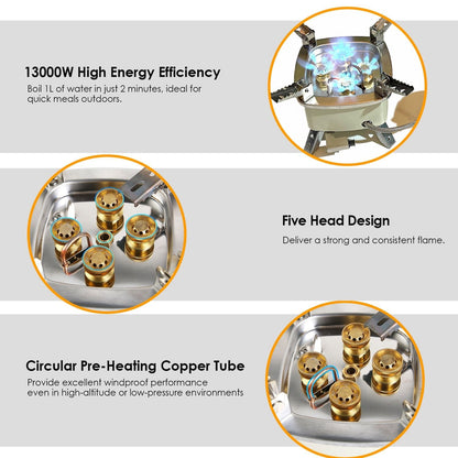 13000W Portable Windproof Camping Stove with five-head gas burner Mercantile Mountain backpacking on Tampa Home & Garden Store