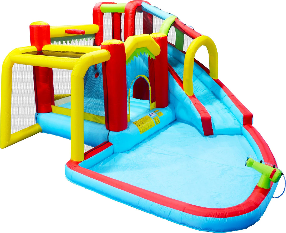 7-in-1 Inflatable Water Slide Bounce House with Pool by Mercantile Mountain, blue yellow red on Tampa Home & Garden Store