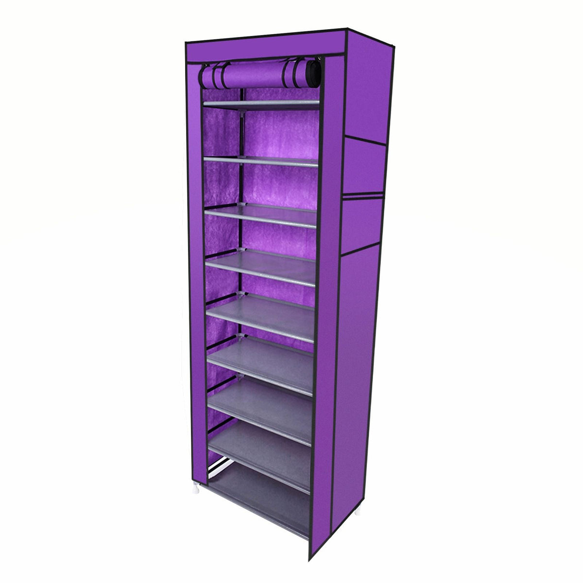 Shoe rack 10-layer non-woven fabric with purple panels and black frame by Mercantile Mountain on Tampa Home & Garden Store