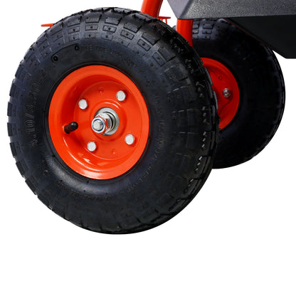Rolling garden scooter cart wheels with orange rims and rugged tires 2 wheels on Tampa Home & Garden Store
