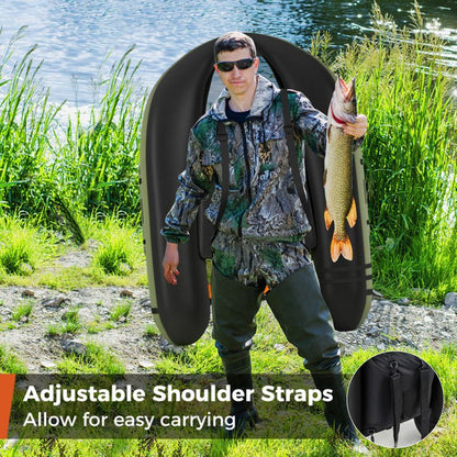 Mercantile Mountain inflatable fishing float tube in black with pump storage pockets and fish ruler on Tampa Home & Garden Store