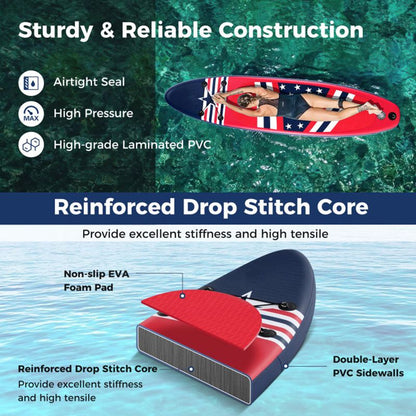 Inflatable Paddle Board with Removable Fin and Backpack by Mercantile Mountain, red/blue design on Tampa Home & Garden Store
