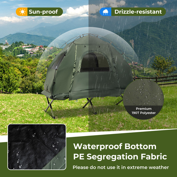Mercantile Mountain 1-Person Folding Camping Tent with Sunshade and Air Mattress, olive green on Tampa Home & Garden Store