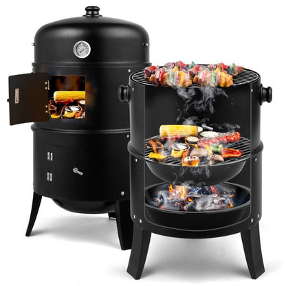 Outdoor black charcoal smoker and barrel BBQ grill 2-piece by Mercantile Mountain on Tampa Home & Garden Store