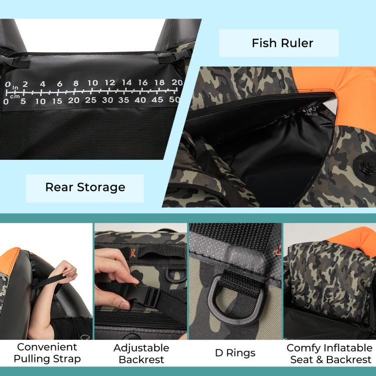 Portable fishing inflatable kayak with camouflage exterior and 3 detachable storage boxes on Tampa Home & Garden Store